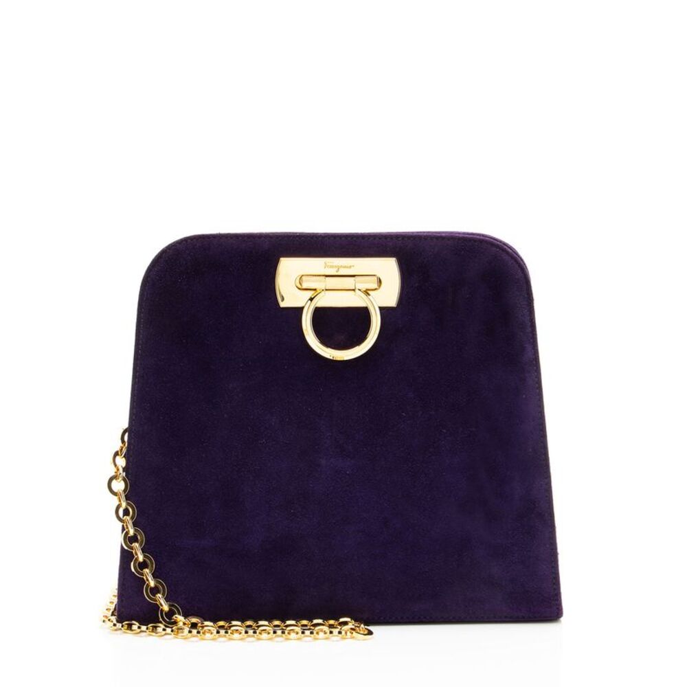 Ferragamo Vintage Suede Gancini Diana Chain Clutch